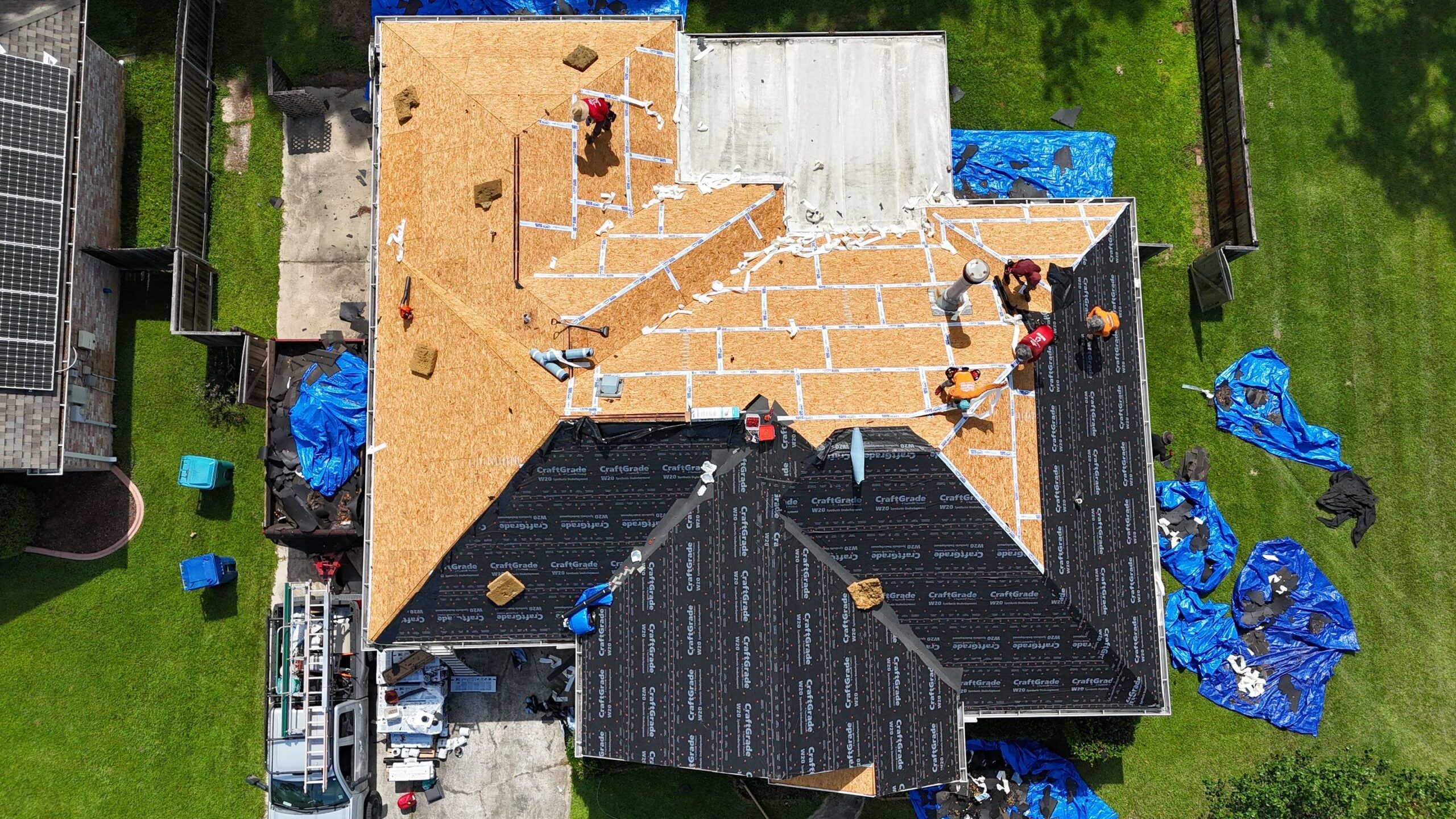 Aerial Image Of Bergen's Roofing Performing A Residential Roof Replacement In Covington, LA. 